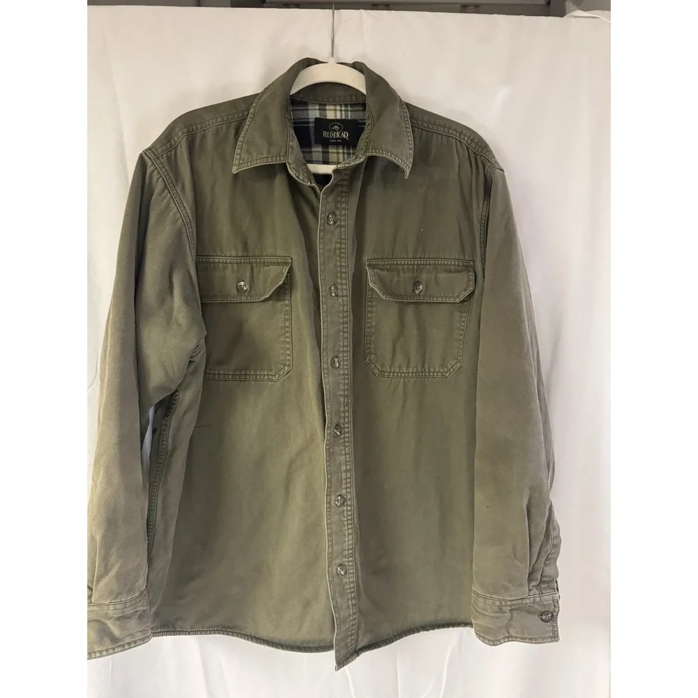 Redhead Twill Button Jacket W/ Quilted Lines Sleeves And Flannel Lined Body Sz L